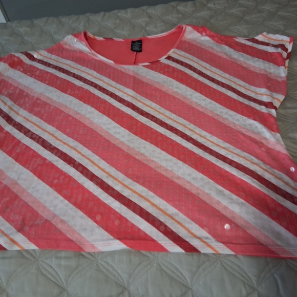 Faded Glory Red and Cream Sequin front Striped Blouse top plus size 3X 22-24 - Picture 3 of 7